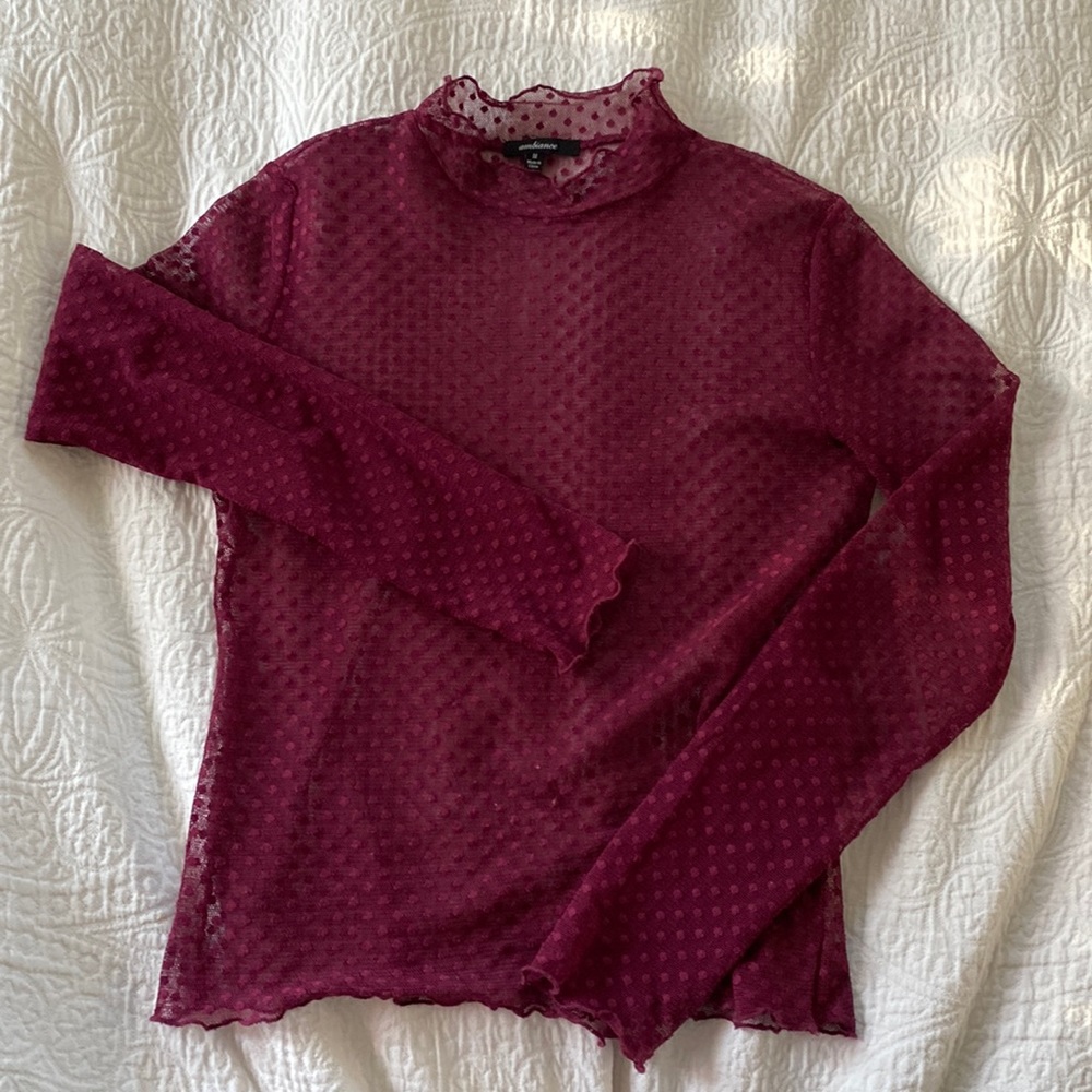 Sheer mock neck long sleeve